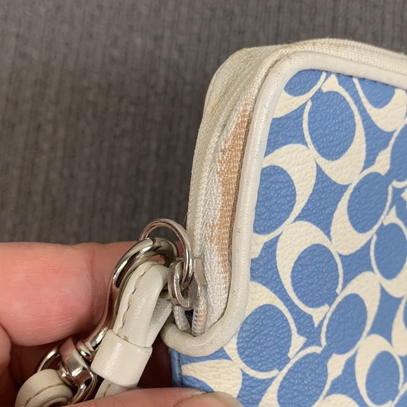Coach Wristlet Wallet Womens Small Blue White Coated Canvas Signature Clutch - Picture 8 of 15